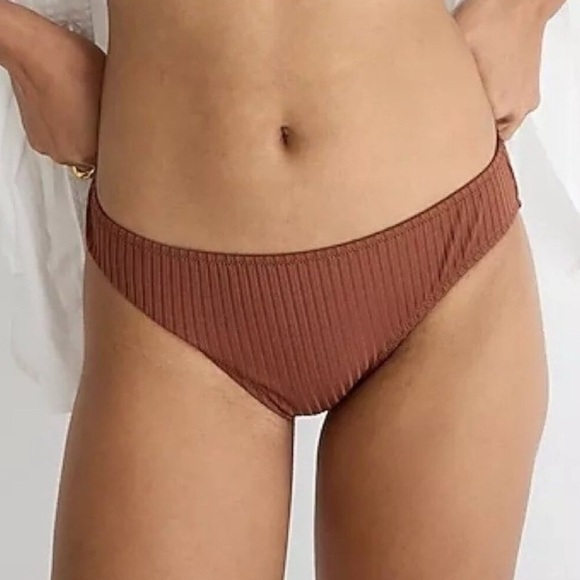 J. Crew Wide Rib Bikini Bottom Size XXS Hipster Full Coverage Brown‎ BM453 New! - Picture 1 of 8
